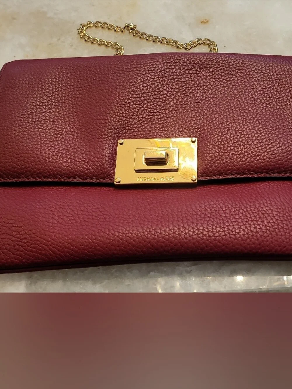 Michael Kors Cherry Pebbled Leather Clutch With Gold Hardware